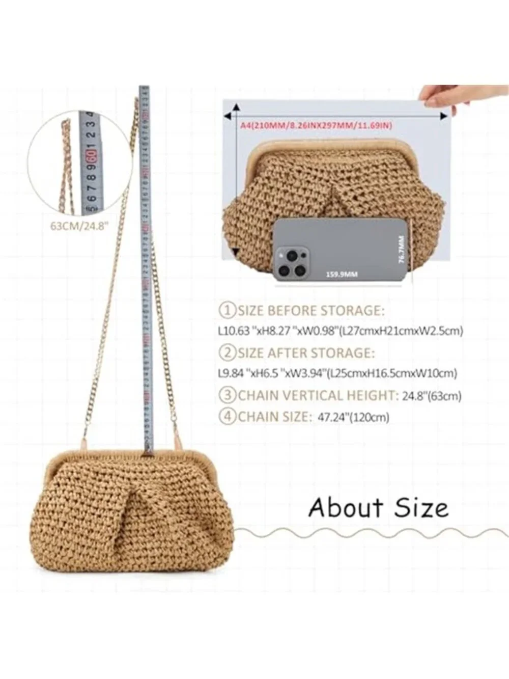Straw Clutch Purses for Women Cloud Dumpling Pouch Straw Crossbody